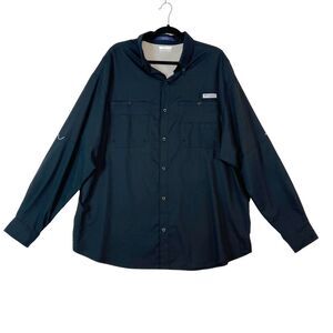 Columbia PFG Tamiami Fishing Shirt Mens XXL Black Long Sleeve Vented Omni Shade